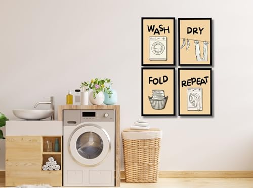 Image of Mira Mest Framed Bathroom Wall Decor | Funny Quotes & Cute Animal Art Prints | Quirky Toilet Signs & Guest Bath Decorations | Minimalist Black & White Washroom Signs | Ready to Hang Toilet Humor for Home & Powder Room (Laundary Set 4 Matte Black)
