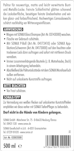 SONAX AutoPolitur (500 ml) für neuwertige, matte und leicht verwitterte Bunt- und Metallic-Lacke | Art-Nr. 0300200