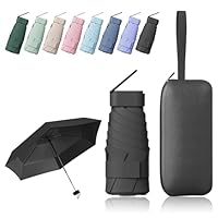 FESDMOH Mini Parapluie, Parapluie Pliant, Ombrelle Anti Uv, Mini Parapluie de Poche, Voyage, Poche Solide, avec Boîte de Rangement (Noir)