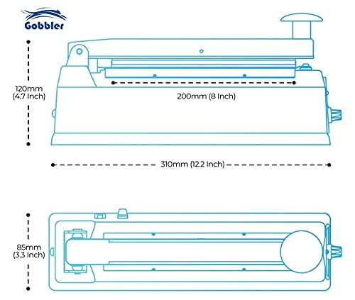 GOBBLER 200mm 8" Inch Electric Heat Sealing Machine for Plastic Bags Impulse Sealer Metal Body - White (PFS-200 MT)