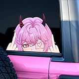 Nouiroy 3D Anime Peeking Sticker Anime Peeker Car Decal for Women Double-Side Self-Adhesive Anime Cartoon Girls Sticker for Cars Windows Bumpers Computer Laptop (Devil Girl, F-Finger)