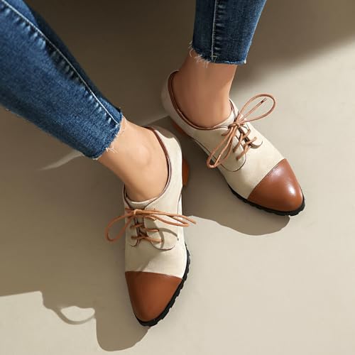 UFEDO Classic Womens Lace Up Wingtip Pump Pointed Toe Block High Heels Oxfords3
