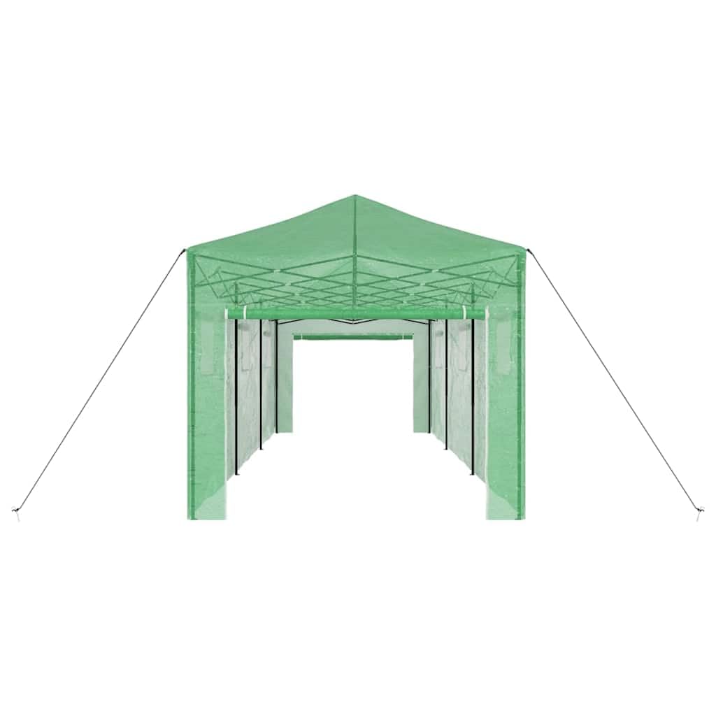 Begehbares Gewächshaus mit Eisenrahmen, Grün, 290 x 870 x 315 cm, faltbar, halbtransparente Polyethylenabdeckung, robuste Konstruktion für Pflanzenpflege, einfache Montage,