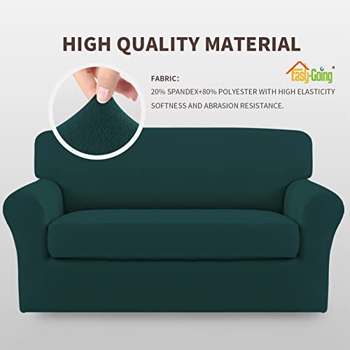 Image of Easy-Going 2 Pieces Stretch Loveseat Couch Sofa Slipcover Washable | Spandex Soft Fitted Sofa Couch Cover for Sofa Furniture Protector with Bottom Kids,Pet Dog Deep teal