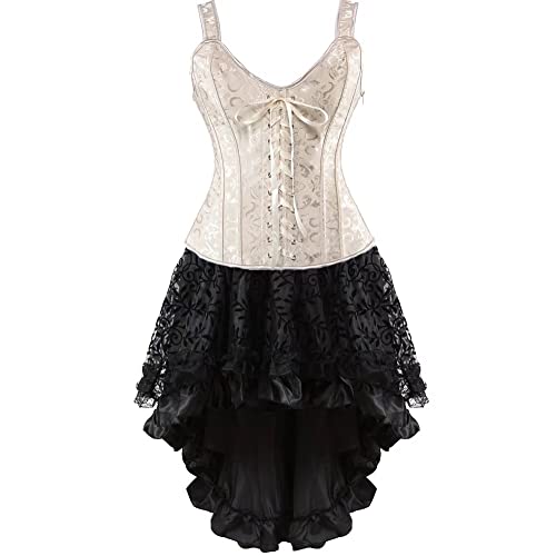 Josamogre Corset Bustier Jupe Femme Tutu Robe Lingerie Gothique Grande Taill Floral Khaki Noir XL Cover