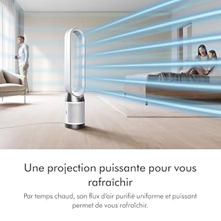 Dyson Purifier Cool PC1 ventilateur, purificateur d’air avec flux d’air rafraîchissant puissant (Blanc/Argent)