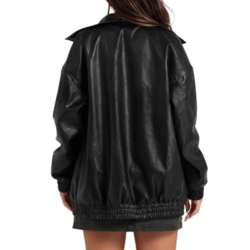 Faux Leather Jacket for Women Lapel Oversized Motorcycle Jacket Zip Up Bomber Coats Winter Fashion 2025 Fall Outfits3