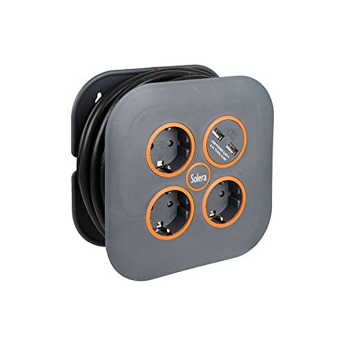 Enrouleur de câble 3 prises et double chargeur USB idéal pour le salon et bureau