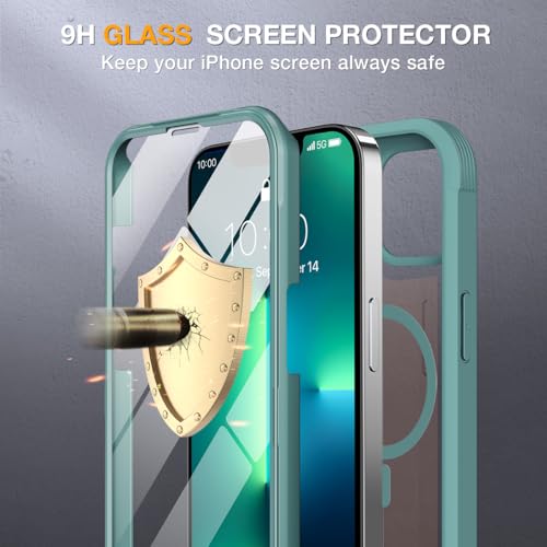 Image of Miracase for iPhone 13 Pro Case 6.1 inch,Full-Body Protection,Clear Bumper Case with Built-in 9H Tempered Glass Screen Protector,Military-Grade Drop Protection Outdoor Phone Case for iPhone 13 Pro,Teal