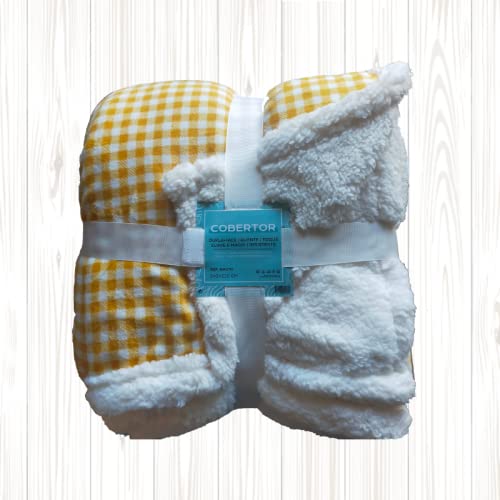 Sherpa Manta de Coralina 240x220 cm, Estampada Microseda, Borreguito, Invierno, Suave, Extra Confort (Vichy)