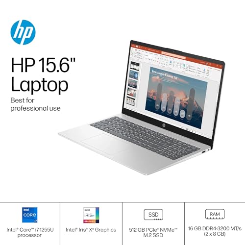Image of HP 15.6 Touchscreen Laptop Computer for Business, Lifetime Office Pro, Intel 10-Core i7-1255U(Up to 4.7 GHz), 15.6 inch FHD Touch Screen, 16 GB RAM, 512 GB SSD, Wi-Fi 6E, Windows 11 Pro, w /Accessories