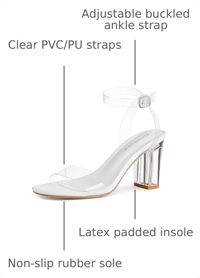 Image of Greatonu Clear Heels Sandals for Women 2026 Open Toe Ankle Strap Clear Chunky Heels Sandal Dressy Party Wedding Shoes Transparent High Heeled Sandals