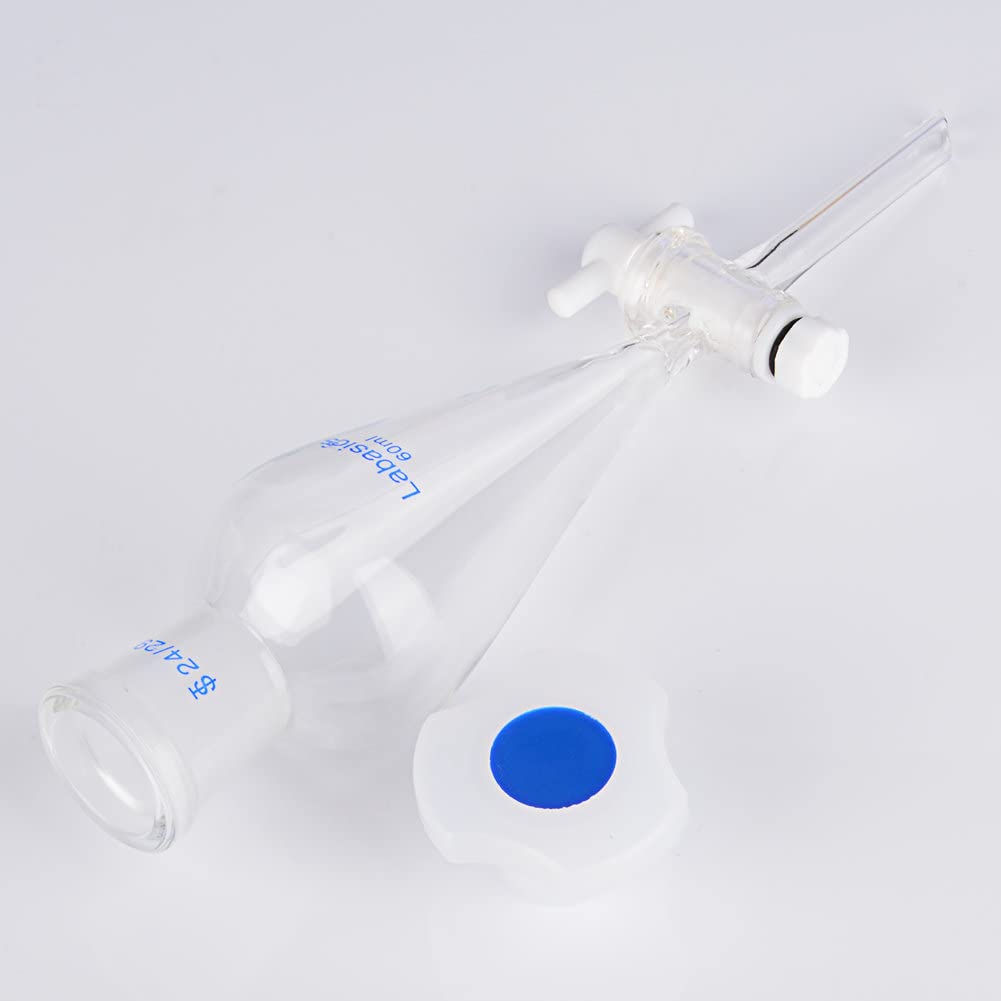 Labasics Entonnoir Conique de Séparation en Verre Borosilicate Paroi Épaisse avec Joints 24/29 et Robinet PTFE, 60 ml