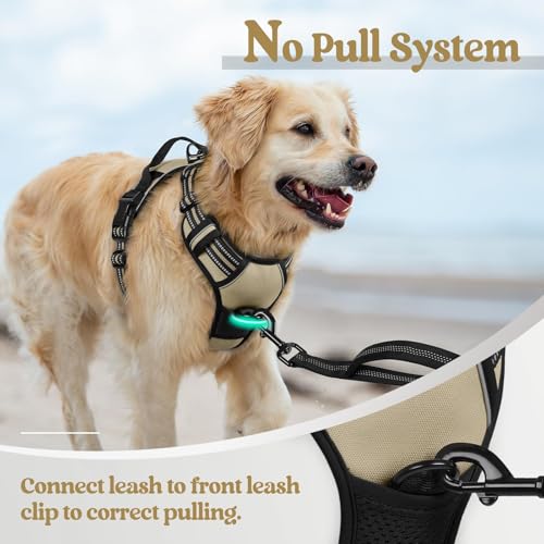 Image of rabbitgoo Dog Harness No Pull with 2 Leash Clips, Adjustable Soft Padded, Reflective Oxford No Choke Pet Vest with Easy Control Handle for Large Dogs, Beige, L