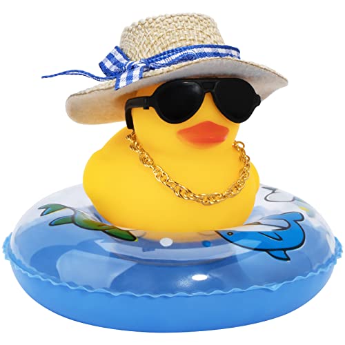 Image of wonuu Car Rubber Duck, Yellow Duck Decoration Dashboard with Sun Hat Swim Ring Necklace Sunglasses for Car Dashboard Decorations