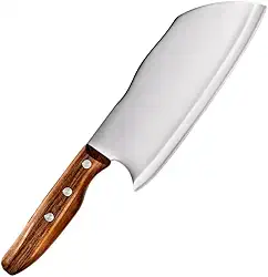 Cutelo de Aço Inox com Cabo de Madeira para Carnes, Ossos e Alimentos Congelados – Cutelo de Cozinha Premium para Uso Doméstico, Profissional e Açougue