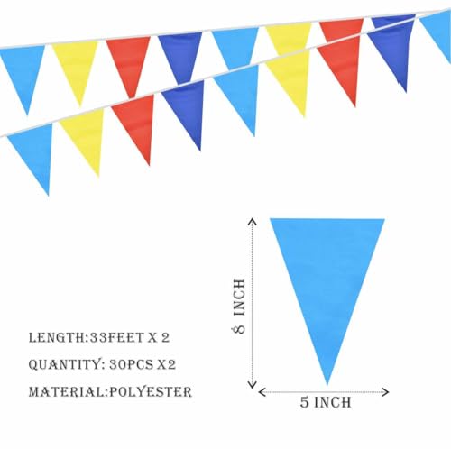 Image of Red Blue Yellow Pennant Banner Triangle Flag Bunting Garland Decorations for Carnival Circus Clown Grand Opening Wedding Kids Birthday Baby Shower Outdoor Garden 60Feet 64 pcs