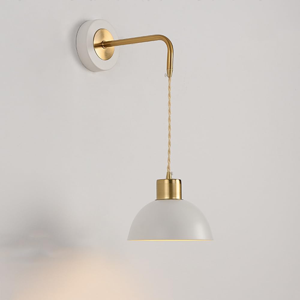 SXECAEPS Wall Sconces Industrial Mid Century Rustic Black Gold Fixture White Metal Iron Dome Antique Farmhouse Lamp for Bedroom Living Room Bedside Hardwired