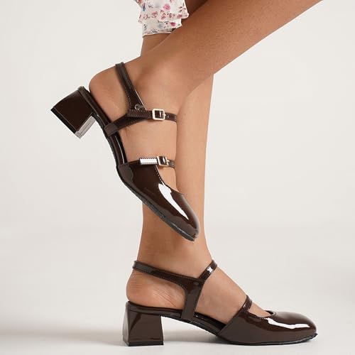 Image of JM LOOKS Women's Mary Jane Pumps, Chunky Low Block Heel, Double Adjustable Ankle Buckle Straps for Women & Girls