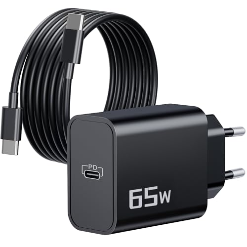 65W Cargador USB C Carga Rapida, GAN Adaptador Portatil para Lenovo Thinkpad X1 Carbon T480 T490 T480s X280 E490 L390/Yoga/Chromebook, MacBook, HP, Cargador Rapido Enchufe USBC con 2M Cavo Tipo C