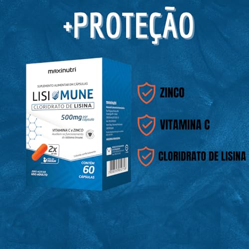 Lisimune Cloridrato de Lisina 500mg com Vitamina C e Zinco 60 Cáps Maxinutri Maxigold