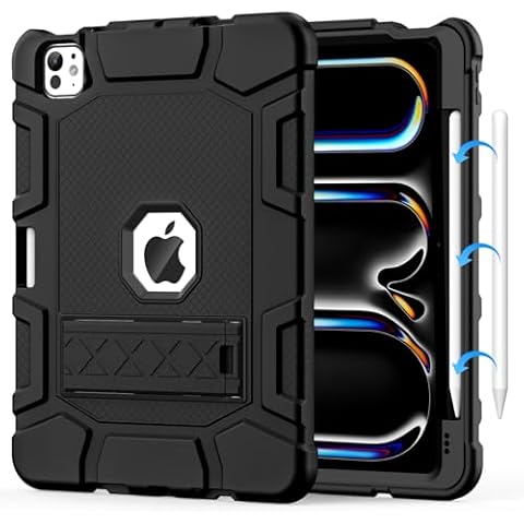 MARIWIVI Case for iPad Pro 11 inch Case 2024 (M4), iPad 11 Pro Case with Pencil Holder, Built-in Stand Shockproof Rugged Protective Cover for iPad Pro 11 inch Case 5th Gen, Black Cover