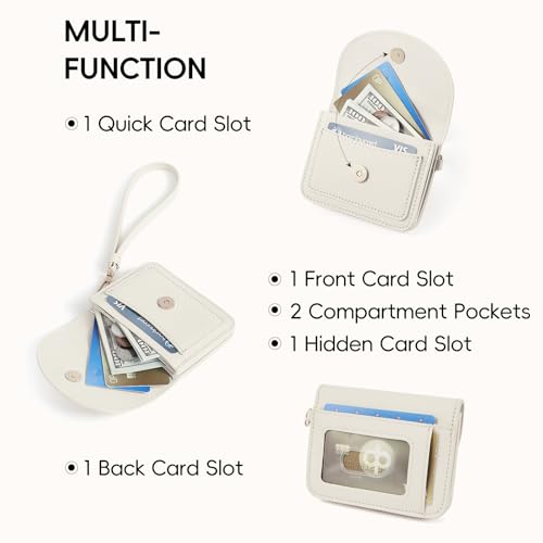 CLUCI Small Womens Wallet Leather RFID Blocking Card Holder Ladies Wallets with Wrist Strap Beige4