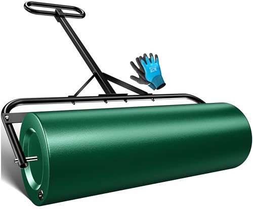 KESSER Rouleau à gazon en métal à remplir avec de l'eau ou du sable avec un volume de remplissage de 63 l et 99 cm de large - Rouleau de jardin avec gants -...
