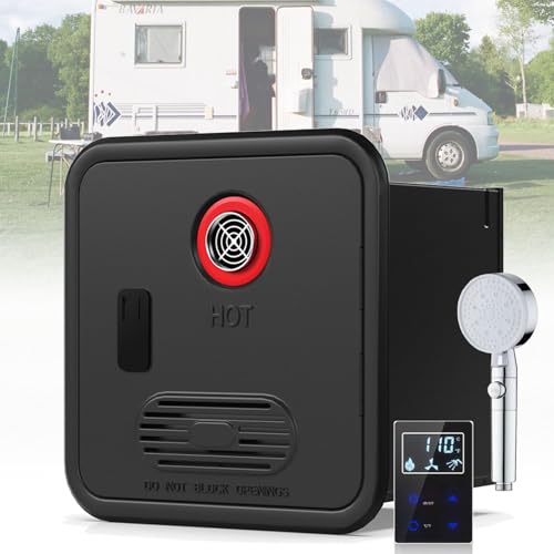 Calentador De Agua Instantáneo a Gas Propano Para Vehículos Recreativos, 55 000 Btu, 14,8 L/Min, Controlador Multifunción, 12 V Cc, Puerta De 38 X 38 Cm, Ahorro De Energía WithShowerHead-Black