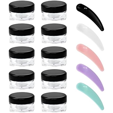 10 Pcs Empty Sample Pots, 5g / 5ml Cosmetic Containers with lid Plastic Container Pot Jars for Creams Nail Polish Lip Balm Lip Gloss Make-up Storage Come with 5pcs Mini Spatulas Cover