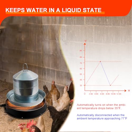 Chicken Heater Waterer, 125W Chicken Drinker Heater for Winter, 15 in Chicken Water Heater with Thermostat