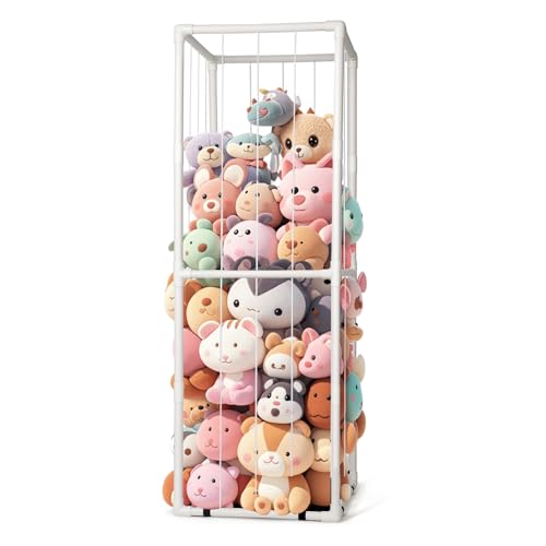 EULXSUD Stuffed Animal Zoo Storage - Tall PVC Material Toy Organizer with Elastic Cords & Shelf, Space-Saving Plushie Playhouse for Nursery, Playroom, Kids Bedroom - Easy Assembly