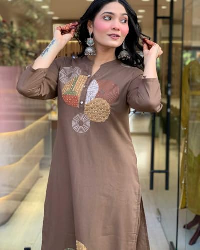 Image of Mehraj Online Store Women's Cotton Embroidery Straight Kurti Pant With Dupatta Set