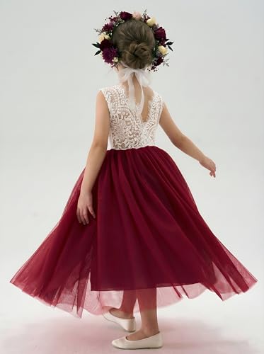 Image of 2Bunnies Girl Peony Lace Back A-Line Straight Tutu Tulle Party Flower Girl Dress