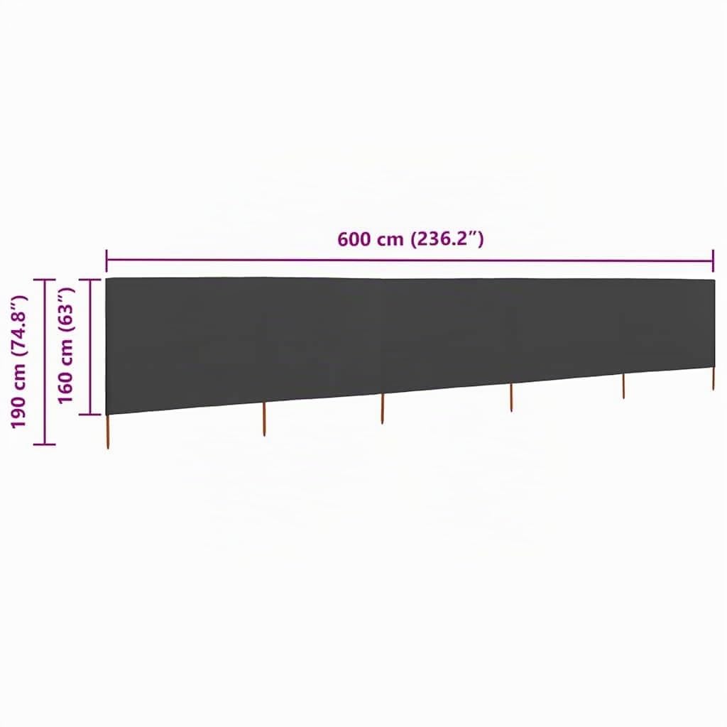 vidaXL Windschutz für Strand, 5 Paneele, Windschutz, Windschutz, Windschutz, Camping, Garten, faltbar, Außenbereich, Stoff, 600 x 160 cm, Anthrazit