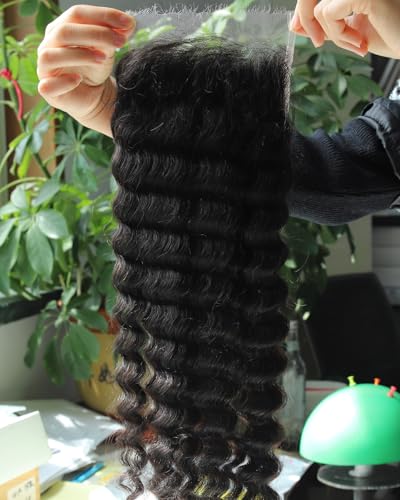 BEEOS 6x6 Skinlike Real HD Lace Closure Only, Deep Wave 0.10mm Ultra-Thin Film HD Lace Full Cuticle Aligned Virgin Human Hair Closure Pre Plucked Bleached Knots 18 Inch