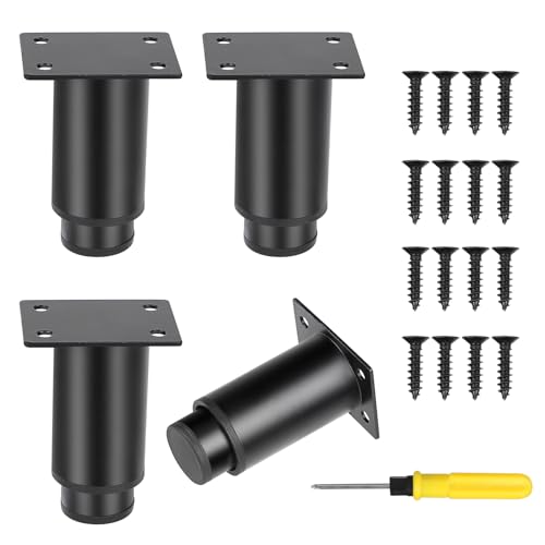 DBREAKS 4 Piezas Patas para Muebles Regulables,8-12cm Pies para Muebles Altura Regulable,Negra Patas Ajustables para Armario,Patas para Sofa Metalicas,Patas de Armario con Tornillos y Destornillador