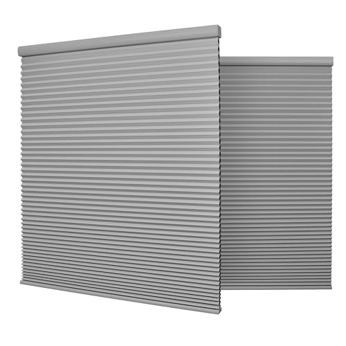 Boolegon Blackout Cellular Shades Cordless Windows Color-Matched Honeycomb Blinds Hidden Mounting 1.5 Inches Single Cell Cellular Blinds for Home, Blackout-Light Gray, 91" W x 82" H