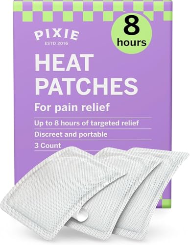 Pixie Period Cramps Menstrual Pain Relief Heat Patches - Lower Abdominal & Back Ache Therapy - Natural Alternative to Lidocaine ICY Hot - Up to 8 Hours - 3 Count Discreet Disposable Heat Pads