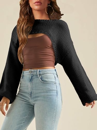 Womens Crochet Crop Tops Shrug Sweater 2025 Y2K Bolero Shoulder Knit Loose Trendy Cropped Sweaters（Petite）2