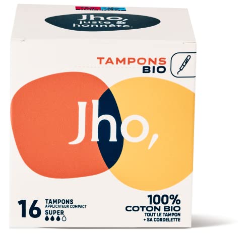 Jho - Tampons 100% Coton BIO - Avec applicateur compact (Super, 1 boite = 16 tampons)