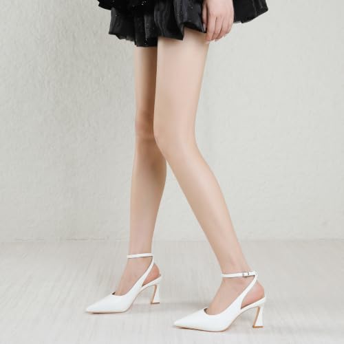 Image of Susanny Slingback Kitten Heels Elegant Dressy Pumps for Women Closed Pointy Toe Sexy Chunky High Heels Wedding Bride Prom Party Dress Shoes