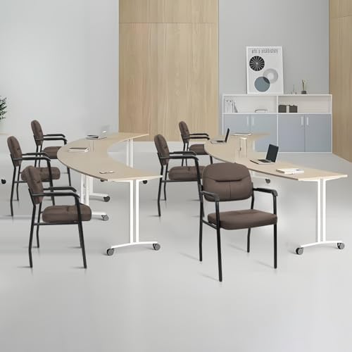 Image of CLATINA Leather Office Guest Chair, Reception Chair No Wheels with Armrests and Lumber Support, Ergonomic Desk Armchair for Meeting Waiting Conference Lobby Room Shool Study, Brown, 1PK
