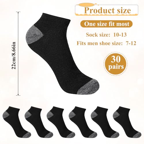 30 Pairs Ankle Socks for Men and Women, Breathable Casual Low Cut Short Socks, Mini Crew Ankle Sock Quarter, Sock Size 10-132