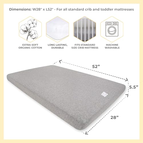 Burts Bees Baby Solid Fitted Crib Sheet Organic Cotton BEESNUG - Cloud White, Fits Unisex Standard Bed and Toddler Mattress, Infant Essentials, 52 x 28 Inch 1-Pack - Image 3