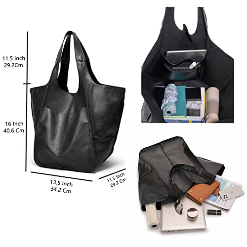 Klaoyer Oversized Leather Tote Bag Large Capacity Work Hobo Pu Leather Bucket Purse And Handbag Big Soft Travel Shopping Bag thumb #5