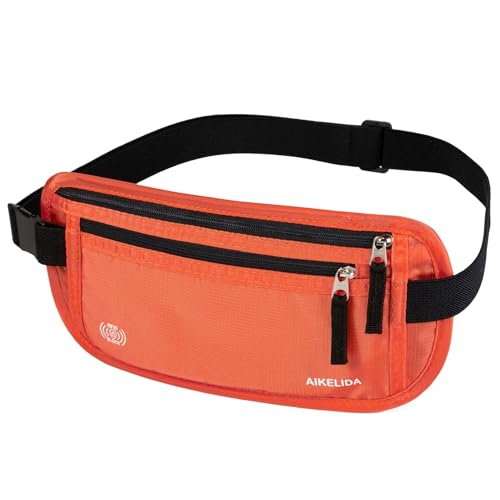 Image of RFID Blocking Money Belt - Passport Holder & Travel Wallet, Slim Hidden Fanny Packs for Women Men - Orange