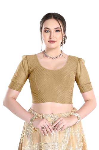 Image of FINESTFIT Stay On Trend Fashion 100% Cotton Readymade Blouses for Women,Round Neckline with Organza Balloon Sleeves.