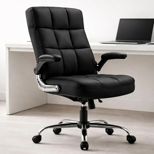 Image of LAKDI Furniture Co Premium Velvet Fabric High Back Office Chair with Adjustable Tilt, Flip-Up Arms, Ergonomic Thick Soft Padding | Executive Boss Chair, Black | 5 Years Warranty & Free Assembly