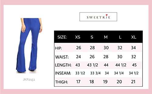 Sweetkie Boho Flare Pants, Elastic Waist, Wide Leg Pants For Women, Solid & Printed, Stretchy And Soft (Black Purple Mauve 10020, Small) #TOP4